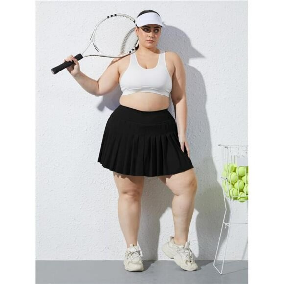 Plus Size Pleated Tennis Skirt High Waist Athletic Golf Skirt with Shorts - Picture 4 of 7
